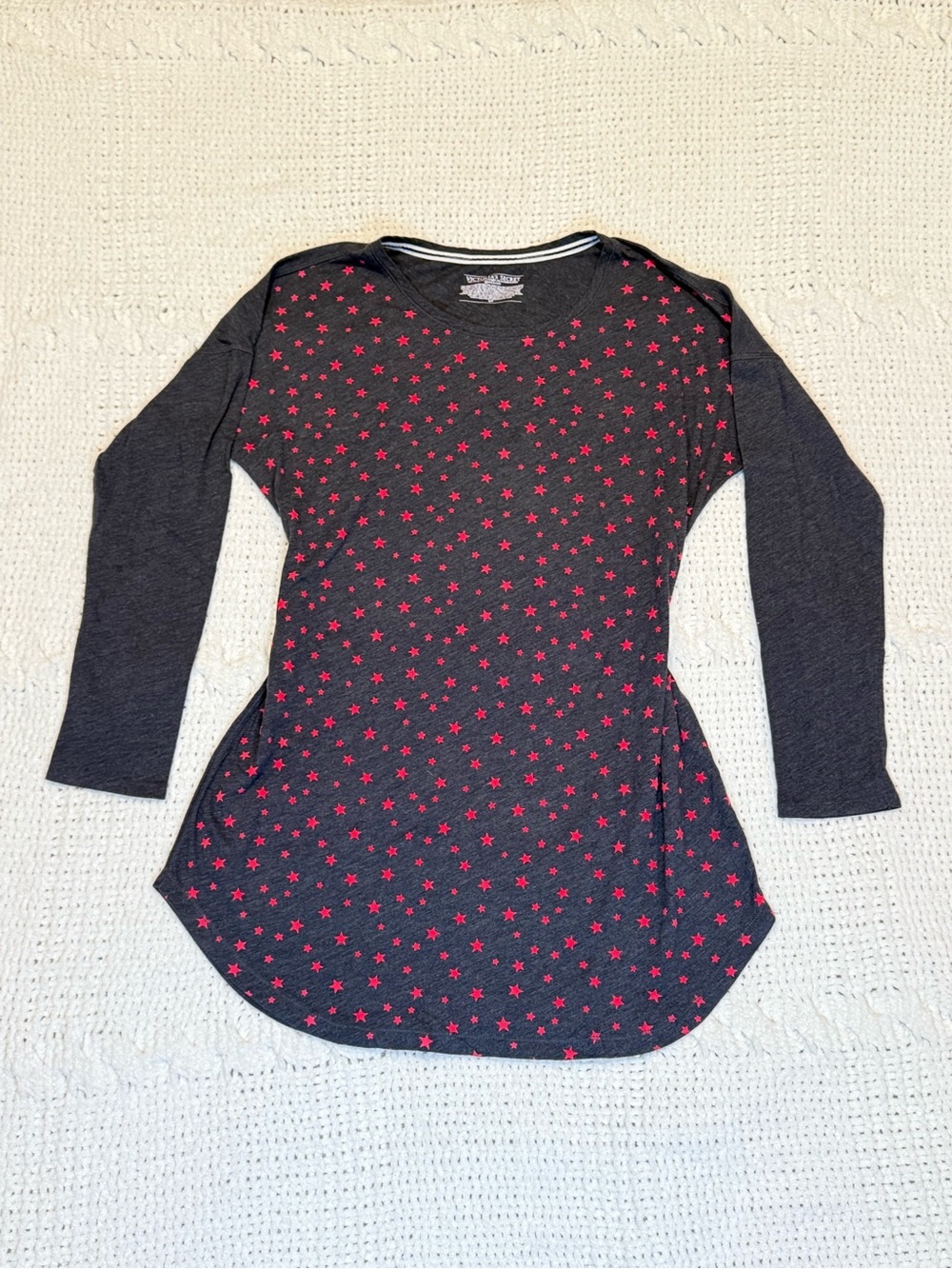 Victoria's Secret Charcoal Grey Pink Star Long Sleeve Sleep Shirt